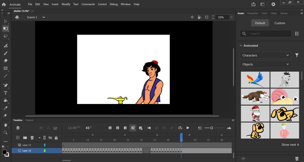 فایل سورس fla باز شده در برنامه adobe animate